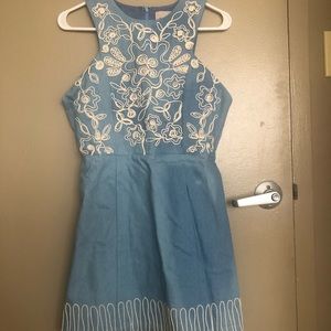 Moon River embroidered denim dress, size small